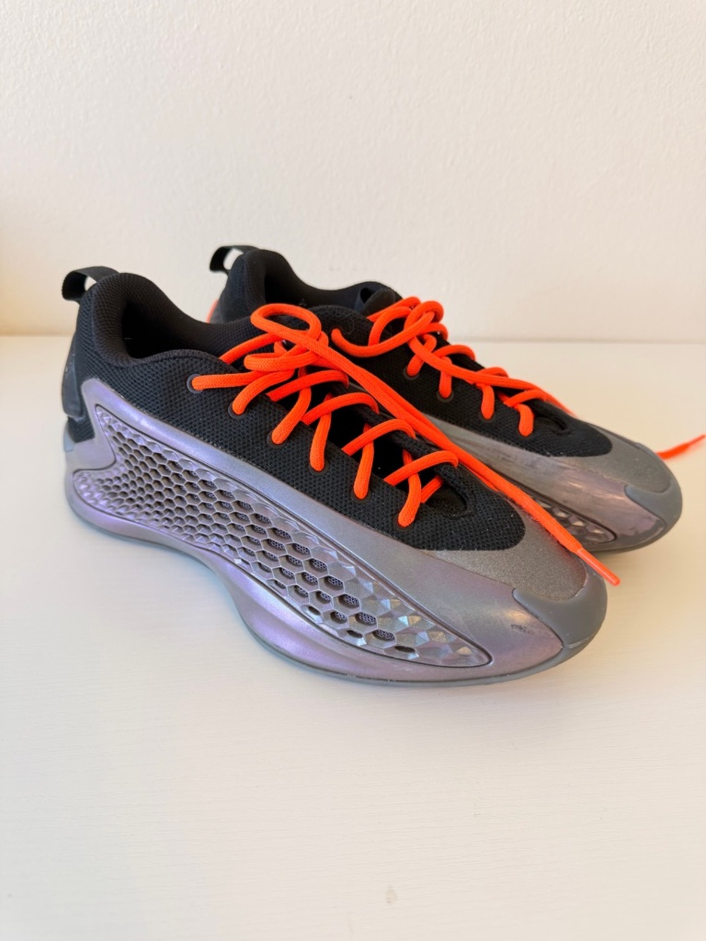Adidas Iridescent Purple Sport Sneakers with Bright Orange Laces, Size 6.5